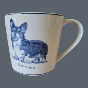 Molly Hatch by Anthropologie Corgi Dog Large Coffee Tea Mug 16 Oz Cream/Blue Cup